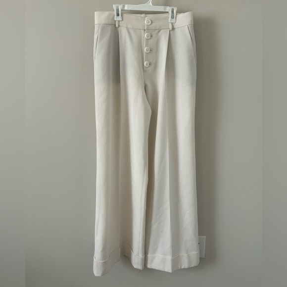 Alice + Olivia White Pleated Trousers Size 10 High Waisted Wide Leg Button *read - Picture 1 of 12